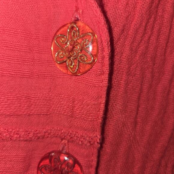Saint Germain Paris Red Blouse Top XL Crinkled Gauze Lagenlook VTG 90s Button Up - Picture 6 of 16